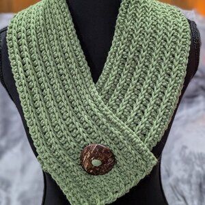 Handmade Crochet Cowl Scarf with Coconut Button